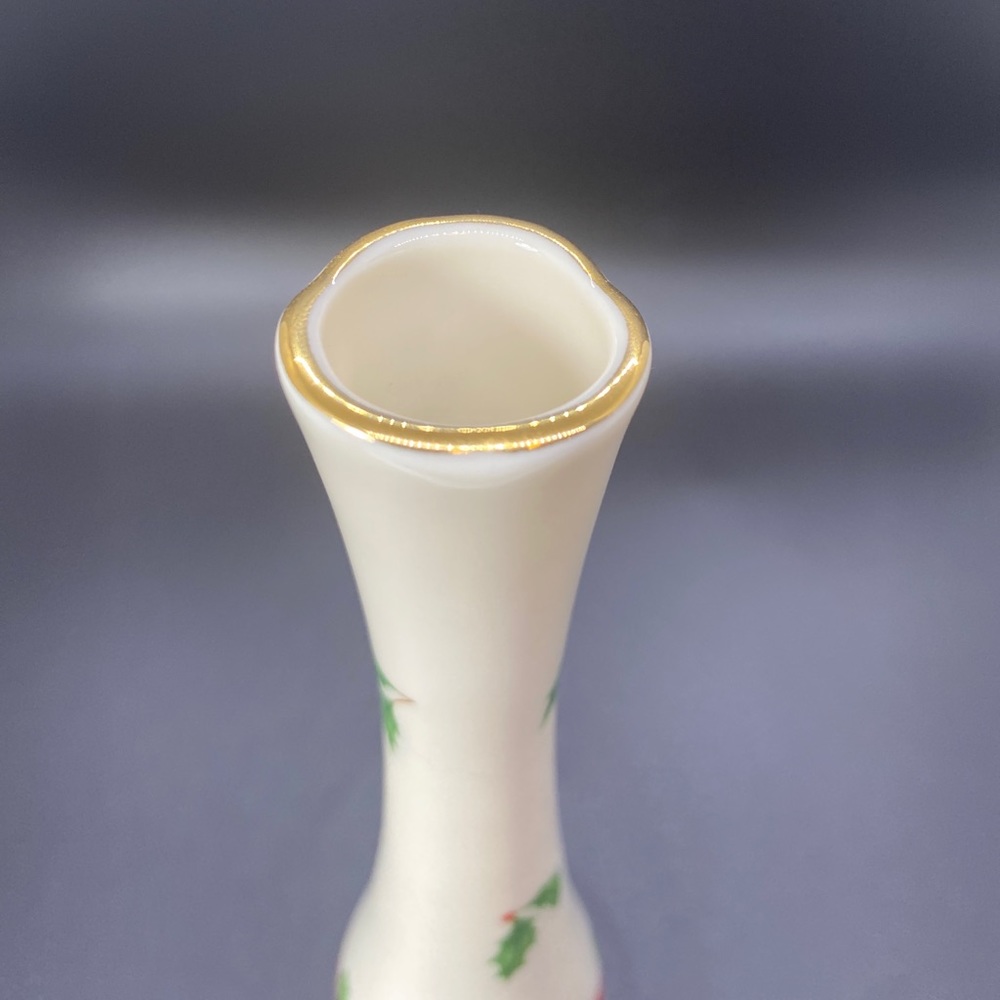 LENOX HOLIDAY‎ Christmas Holly Berry Bud Vase 8" 24K Trim Gold